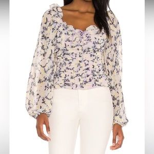Free People Mabel Printed Blouse Lilac Combo